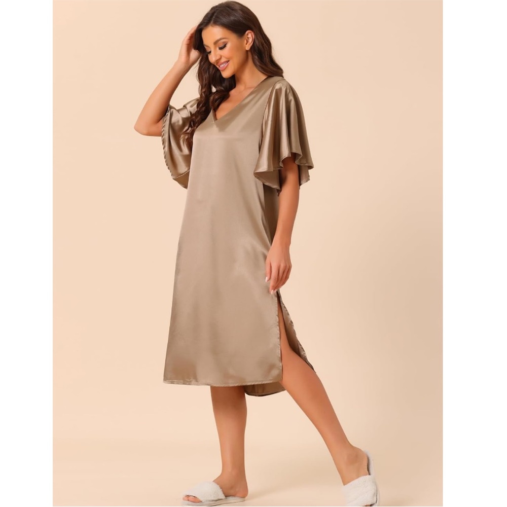 Light Brown Satin Nightgown Dress - Picture 2 of 10